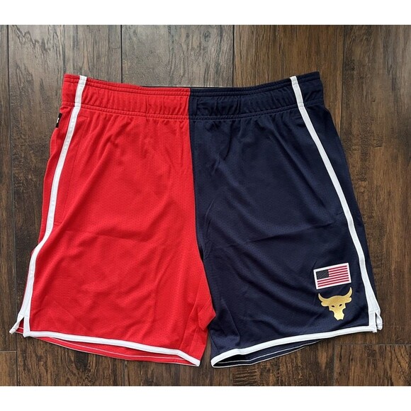 Under Armour Shorts Mens Large UA Project Rock 7” Red White Blue 1383311-600 - Picture 1 of 5